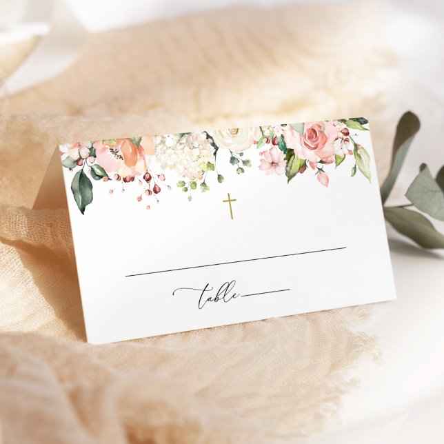 Tarjeta De Asiento Pink Flowers, White Flowers, Boho, Floral Baptism (Subido por el creador)