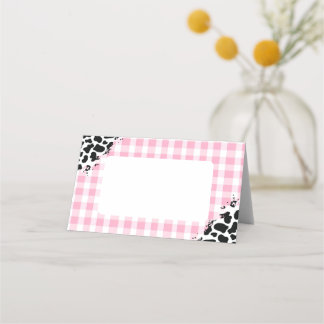 Tarjeta De Asiento Pink Gingham Cow Print Place Cards