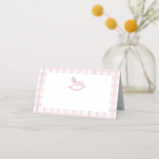 Tarjeta De Asiento Pink Gingham Rocse Horse Baby Shower Place Card (Anverso)