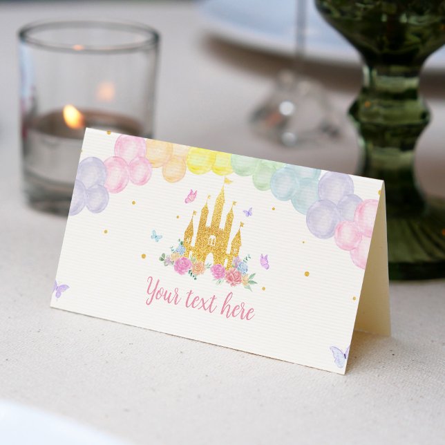 Tarjeta De Asiento Pink Gold Castle Princess Birday Place Card (Subido por el creador)
