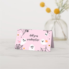 Tarjeta De Asiento Pink Halloween Ghost Food Tents