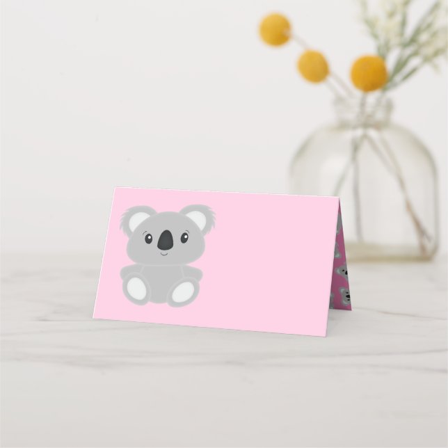 Tarjeta De Asiento Pink Koala Bear Baby Shower (Anverso)