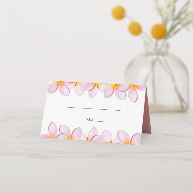 Tarjeta De Asiento Pink Plumeria Frangipani Boda Place Card (Anverso)