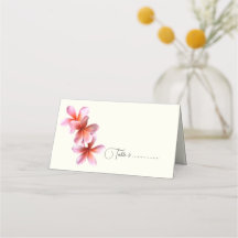 Pink Plumeria Tented Escort o Place Card Ecru