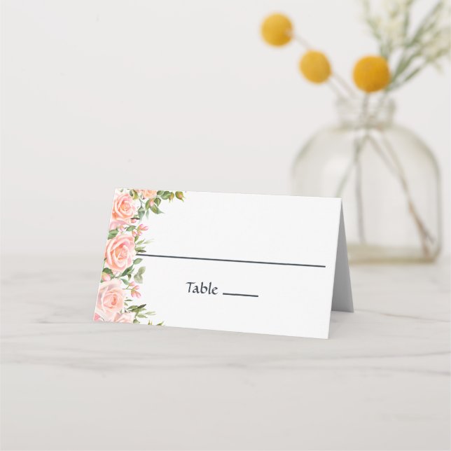 Tarjeta De Asiento Pink Rose Floral Elegant Wedding Place Card