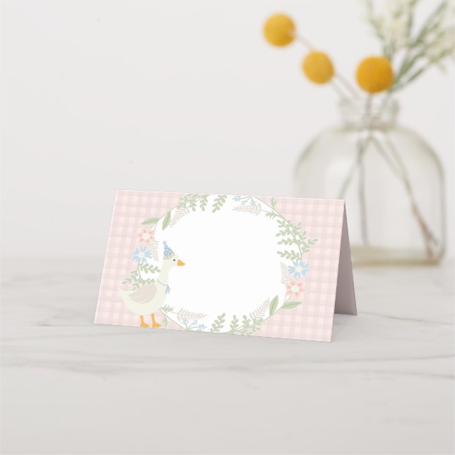 Tarjeta De Asiento Pink Silly Goose Floral Gingham Baby Shower (Anverso)