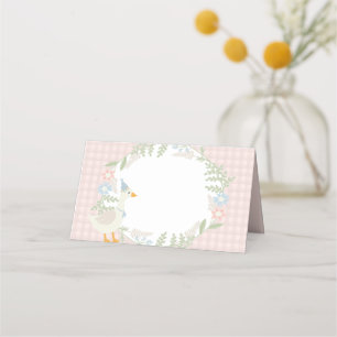 Tarjeta De Asiento Pink Silly Goose Floral Gingham Baby Shower