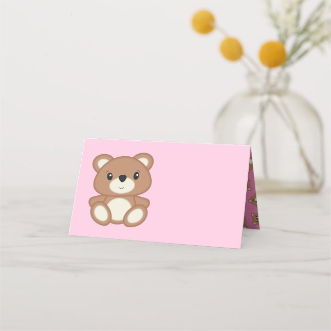 Tarjeta De Asiento Pink Teddy Bear Baby Shower (Anverso)