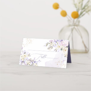 Tarjeta De Asiento PixDezines H2 Púrpura Hydrangeas Crema Rosas