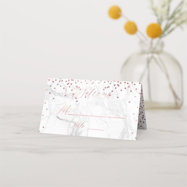 Tarjeta De Asiento PixDezines Marble Faux Rosa Confetti de oro (Anverso)