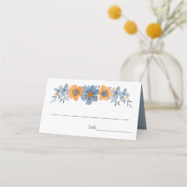 Tarjeta De Asiento Placecards Bodas de flores azules y Naranjas