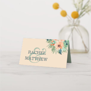 Tarjeta De Asiento Placecards de Boda de acuarela Verde azulada de Pe