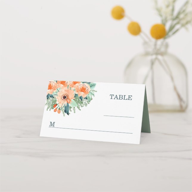 Tarjeta De Asiento Placecards de Boda de acuarela Verde azulada de Pe (Anverso)