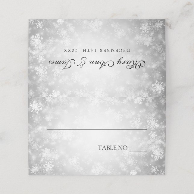 Tarjeta De Asiento Placecards de carpas bodas Silver Winter Wonderlan (Exterior desplegado)