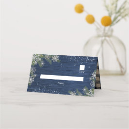 Tarjeta De Asiento Plata Azul Madera de Invierno Tapada Rustica