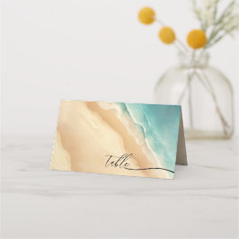 Tarjeta De Asiento Playa del Océano Azul Acuarela Elegante MESA