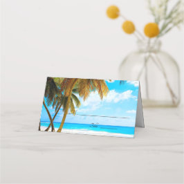 Tarjeta De Asiento Playa, palmeras, Ocean Boda Place Card