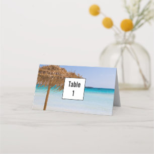 Tarjeta De Asiento Playa Tropical Escénica con Boda bajo Paraguas de 
