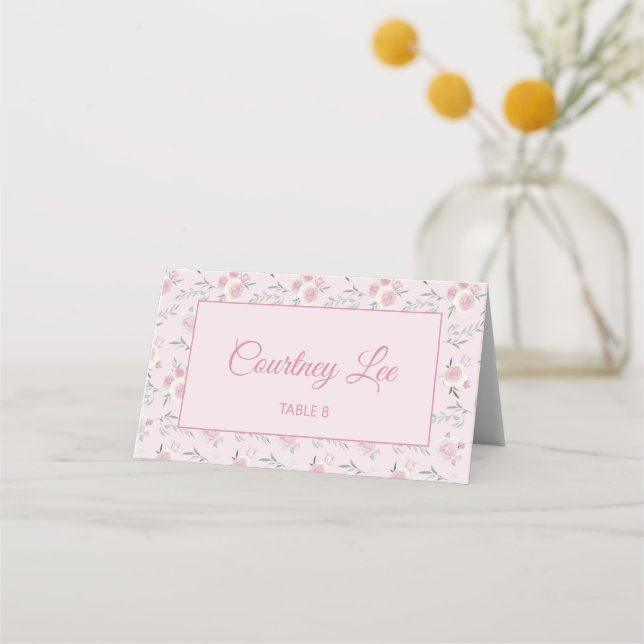 Tarjeta de asiento plegada con patrón floral rosa (Anverso)