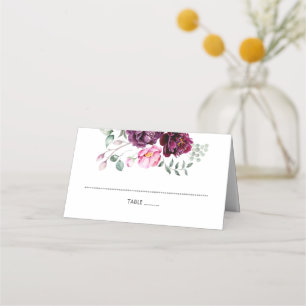 Tarjeta De Asiento Plum Burgundy y Rubor Floral