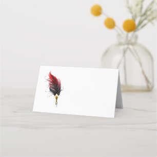 Tarjeta De Asiento Pluma de plumas rojas con nido de oro