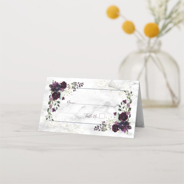 Tarjeta De Asiento Pluma Purple Gold Floral (Anverso)