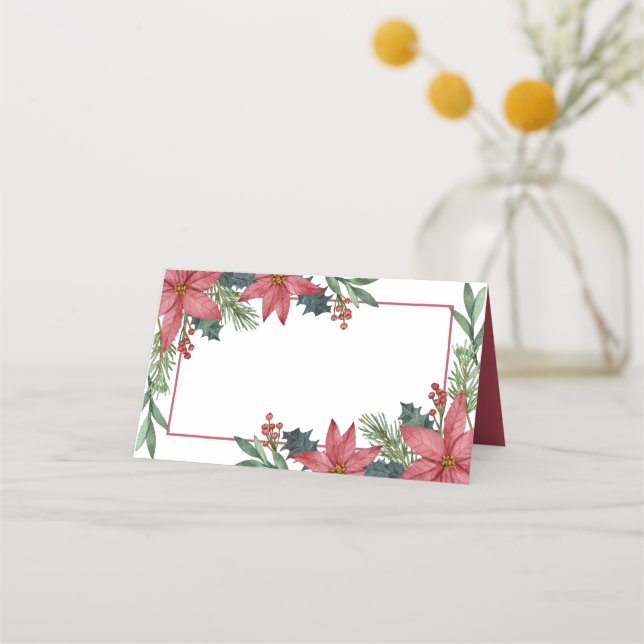 Tarjeta De Asiento Poinsettia Gracias Boda Navidades Florales Rojas (Anverso)
