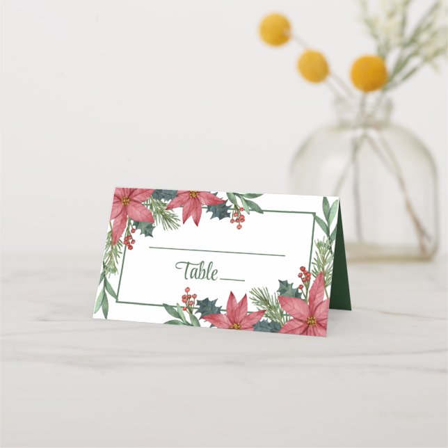 Tarjeta De Asiento Poinsettia Gracias Boda Navidades Florales Rojas (Anverso)