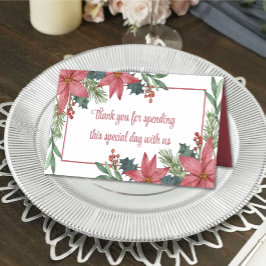 Tarjeta De Asiento Poinsettia Gracias Boda Navidades Florales Rojas