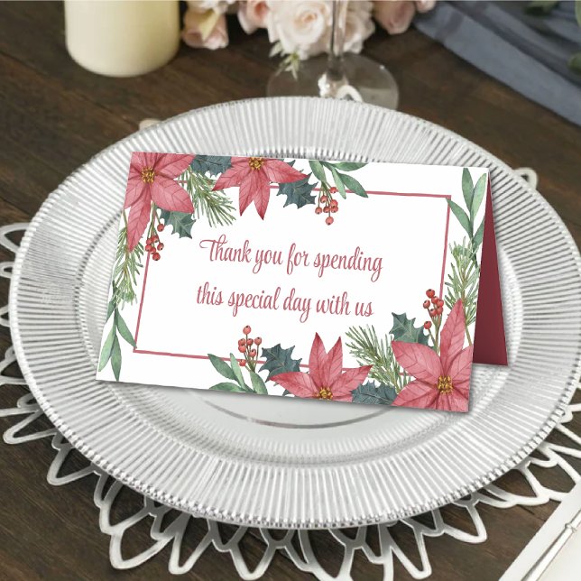 Tarjeta De Asiento Poinsettia Gracias Boda Navidades Florales Rojas (Subido por el creador)