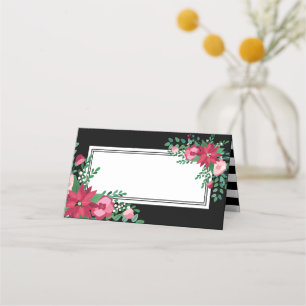 Tarjeta De Asiento Poinsettia y Mistletoe Boda de invierno Nombre