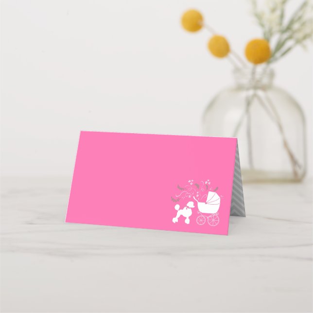 Tarjeta De Asiento Poodle Baby Shower Pink (Anverso)