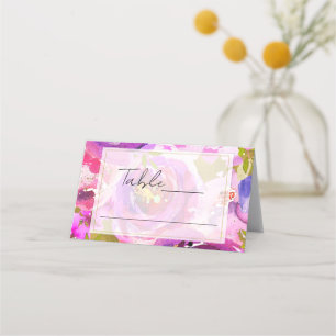 Tarjeta De Asiento Pops de Rosa y Púrpura Vibrante Floral Nombre de B