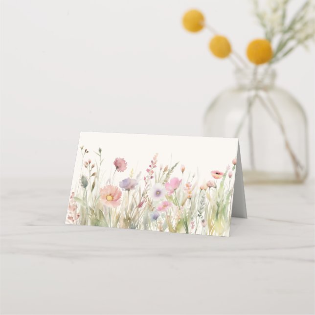 Tarjeta De Asiento Pradera de flores silvestres en acuarela (Reverso)