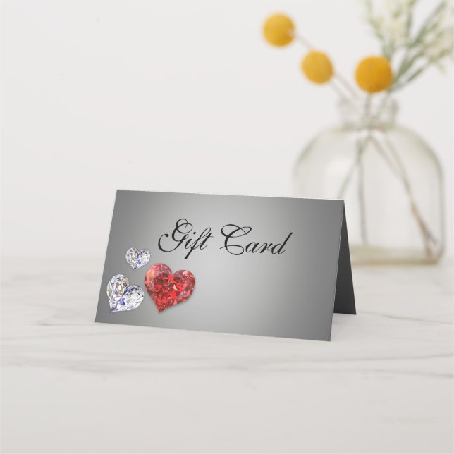 Tarjeta De Asiento Precious Diamond Hearts Elegant Gift Certificate (Anverso)