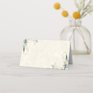 Tarjeta De Asiento Presupuesto en blanco Eucalyptus y boda en oro