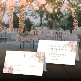 Tarjeta De Asiento Primera Comunión Floral de Hierba de Pampas