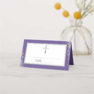 Tarjeta De Asiento Primera comunión morada de Lavender Purpurina plat