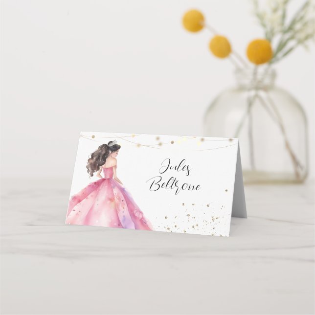 Tarjeta De Asiento Princesa de oro rosa Quinceañera (Anverso)