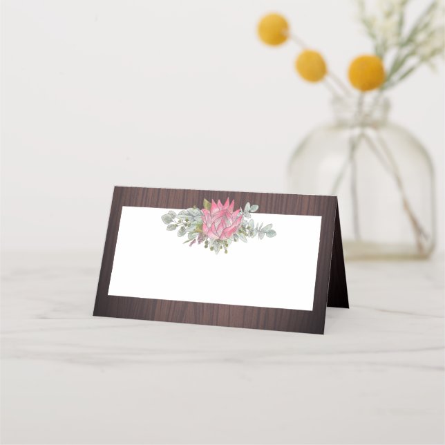 Tarjeta De Asiento Protea Eucalyptus Foliage Wood Rustic Boda (Anverso)