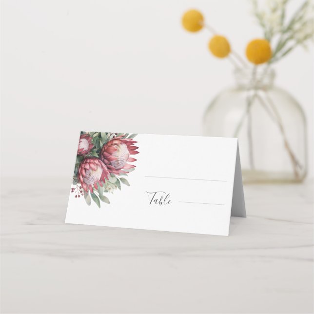 Tarjeta De Asiento Protea nativa acuarela Floral Boho Botánico (Anverso)