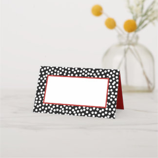 Tarjeta De Asiento Puntiagudos puntos de polka blanco y negro con roj