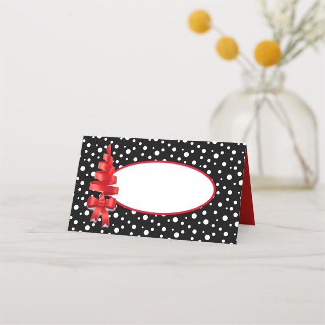 Tarjeta De Asiento Punto de polka del árbol de la cinta de Navidades  (Anverso)