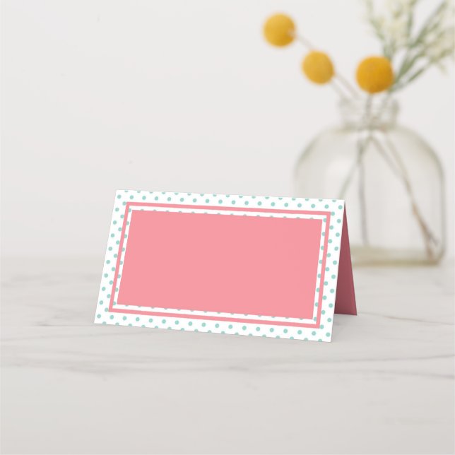 Tarjeta De Asiento Punto de polka rosa y azul (Anverso)