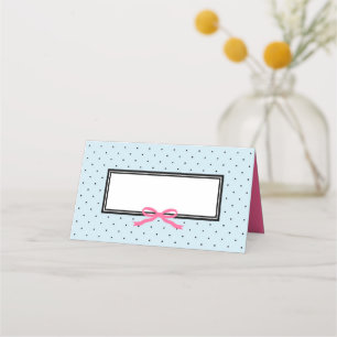 Tarjeta De Asiento Punto moderno de polka azul negro con cinta rosada