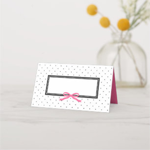 Tarjeta De Asiento Punto moderno de polka blanco negro con cinta rosa