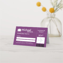 Tarjeta De Asiento Purple Bar Mitzvah Airline Ticket Place Card