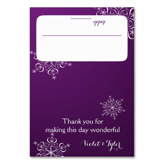 Tarjeta de asiento Purple con copos de nieve (Anverso)