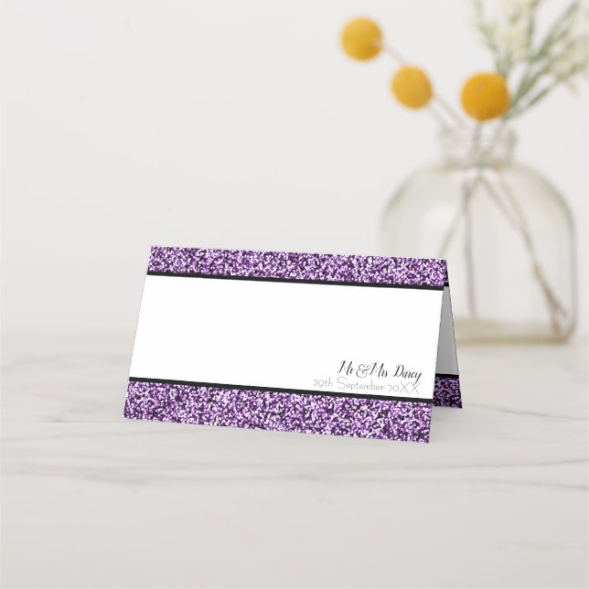 Tarjeta De Asiento Purple Faux Purpurina Place Card (Anverso)