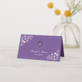 Tarjeta De Asiento Purple Floral Monogram Wedding